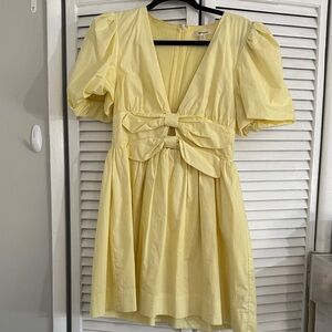 Elegant Yellow Puff Sleeve Mini Dress